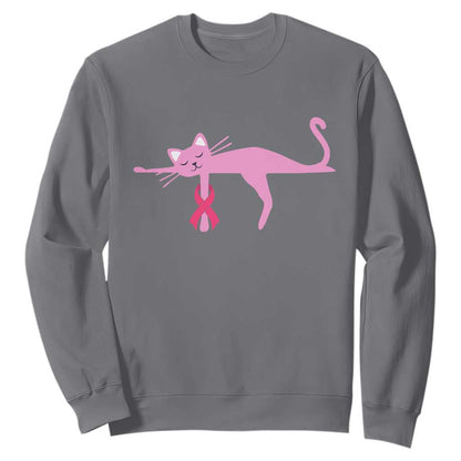 Cute Breast Cancer Cat Sweatshirt Pink Ribbon Pet Lover Support
