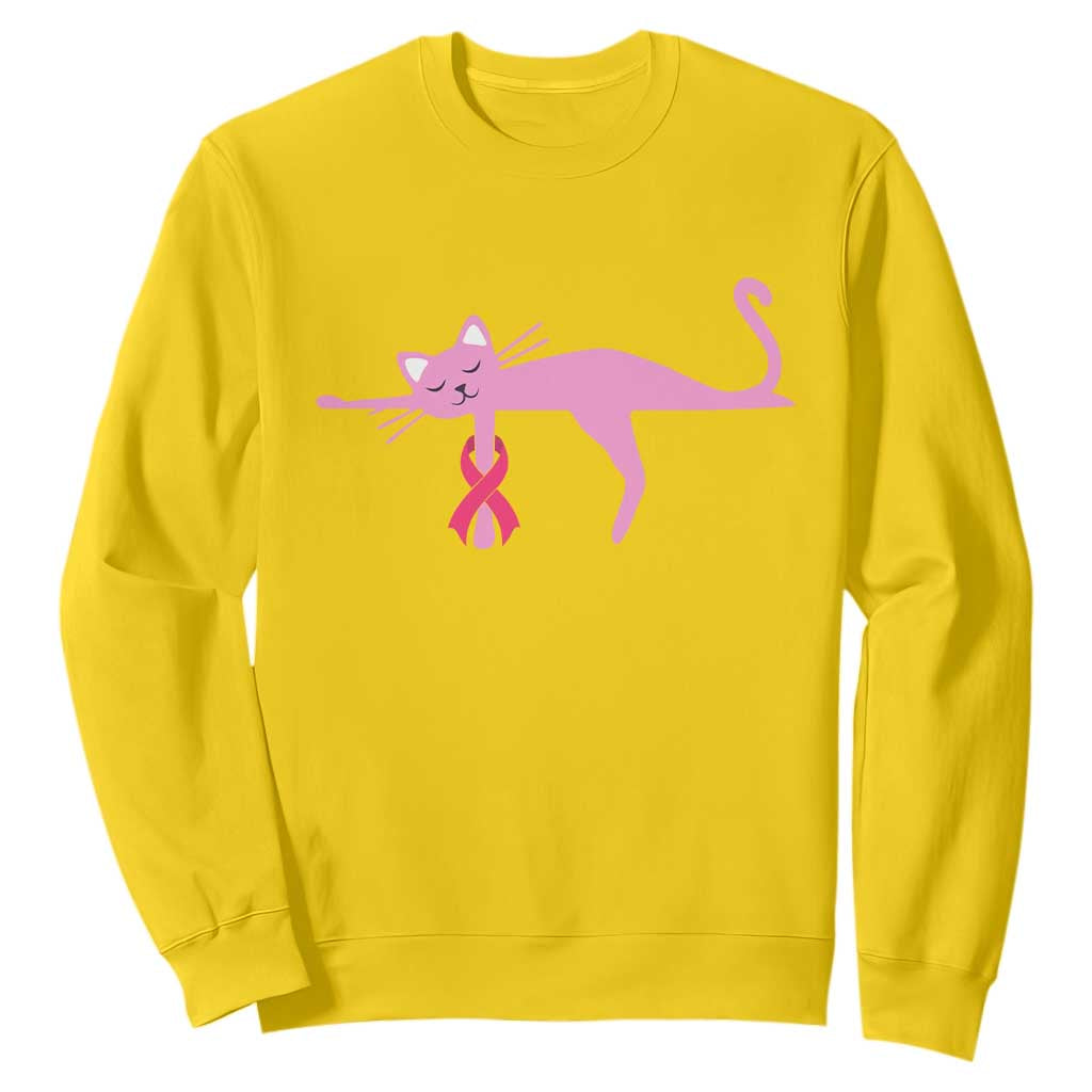 Cute Breast Cancer Cat Sweatshirt Pink Ribbon Pet Lover Support