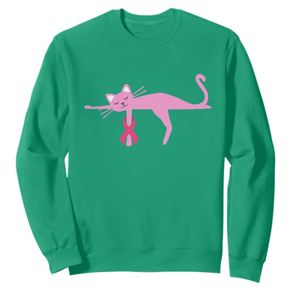 Cute Breast Cancer Cat Sweatshirt Pink Ribbon Pet Lover Support