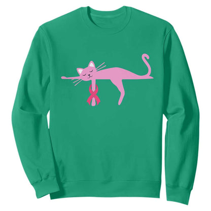 Cute Breast Cancer Cat Sweatshirt Pink Ribbon Pet Lover Support