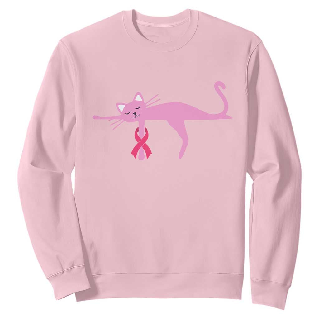 Cute Breast Cancer Cat Sweatshirt Pink Ribbon Pet Lover Support