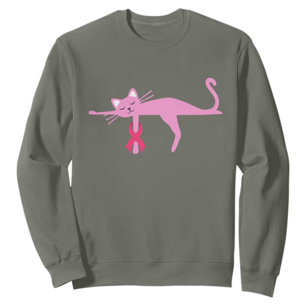 Cute Breast Cancer Cat Sweatshirt Pink Ribbon Pet Lover Support