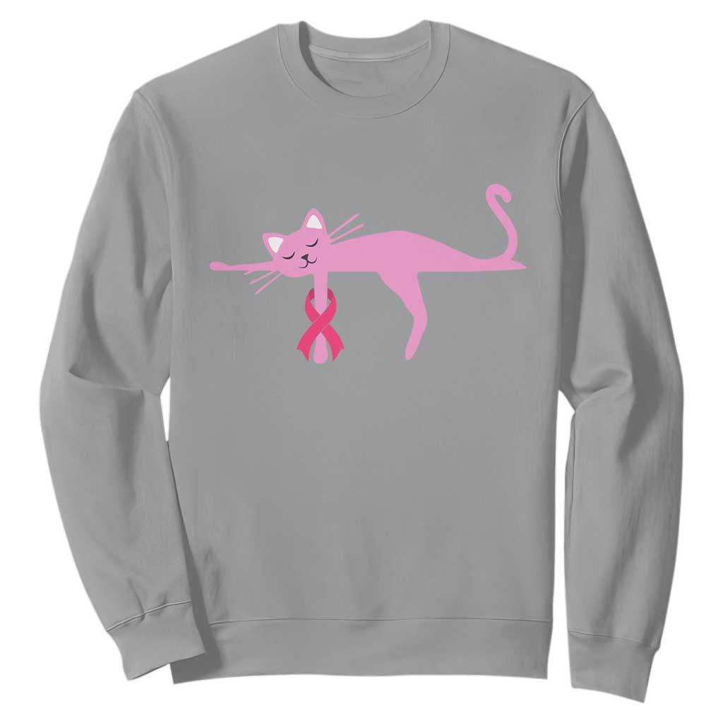 Cute Breast Cancer Cat Sweatshirt Pink Ribbon Pet Lover Support