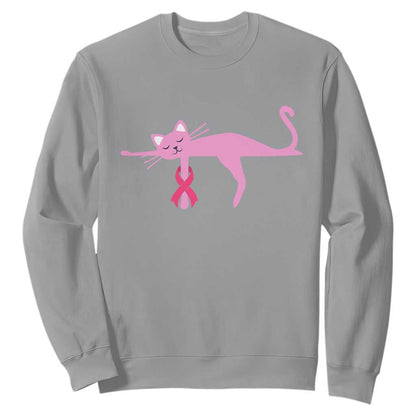 Cute Breast Cancer Cat Sweatshirt Pink Ribbon Pet Lover Support