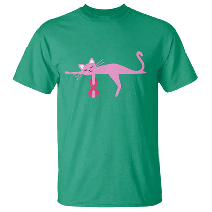 Cute Breast Cancer Cat T Shirt Pink Ribbon Pet Lover Support
