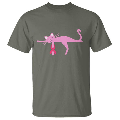 Cute Breast Cancer Cat T Shirt Pink Ribbon Pet Lover Support