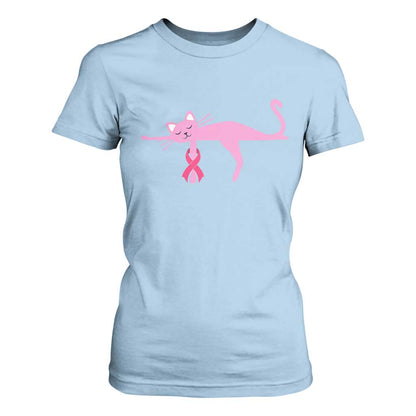 Cute Breast Cancer Cat T Shirt For Women Pink Ribbon Pet Lover Support