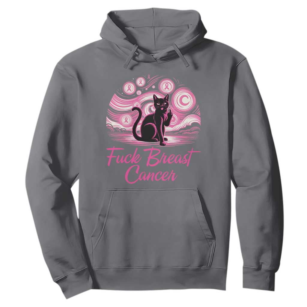 Funny Black Cat Fuck Breast Cancer Pink Ribbon Starry Night Hoodie