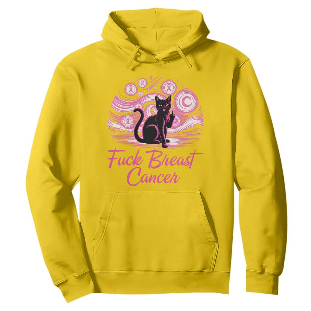 Funny Black Cat Fuck Breast Cancer Pink Ribbon Starry Night Hoodie