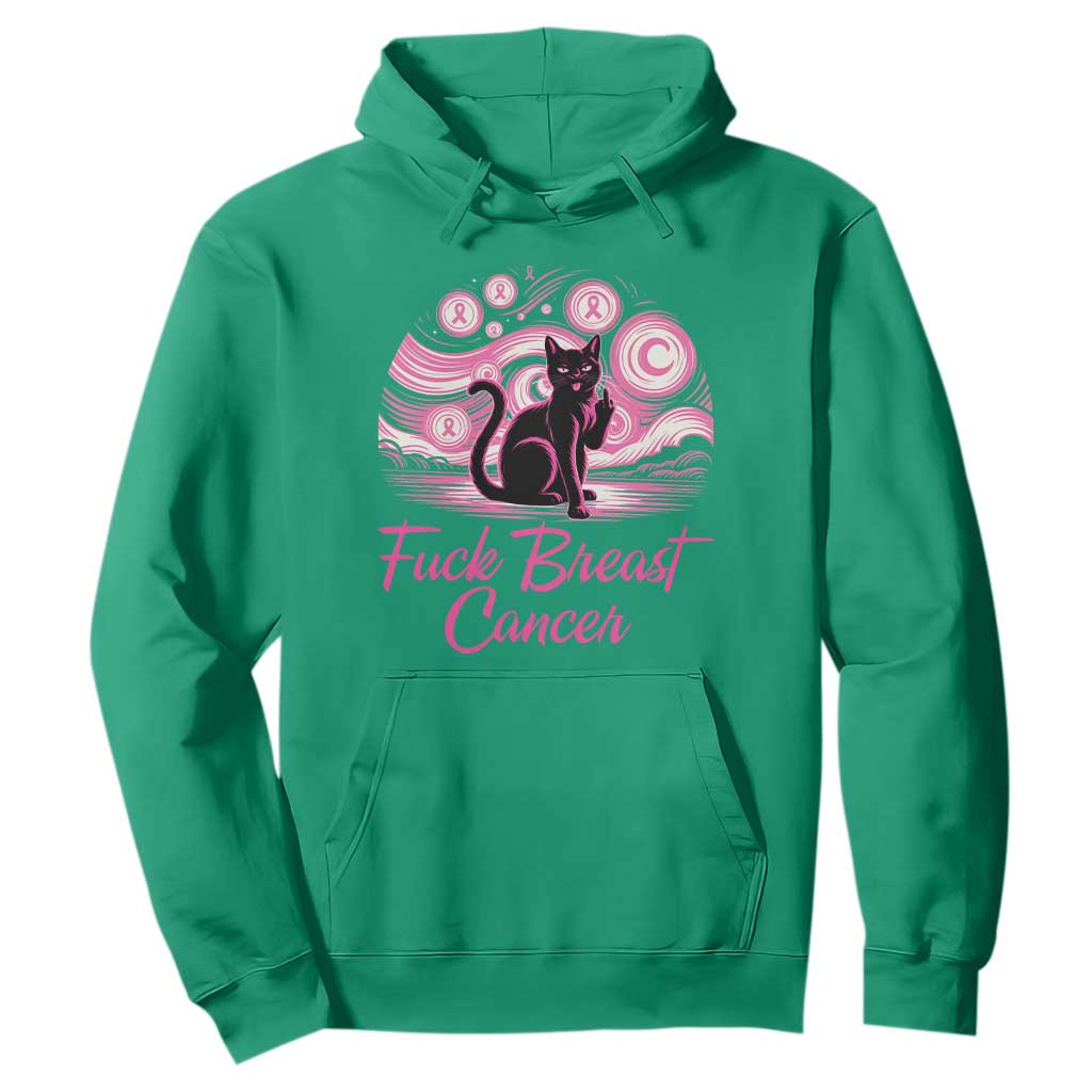Funny Black Cat Fuck Breast Cancer Pink Ribbon Starry Night Hoodie