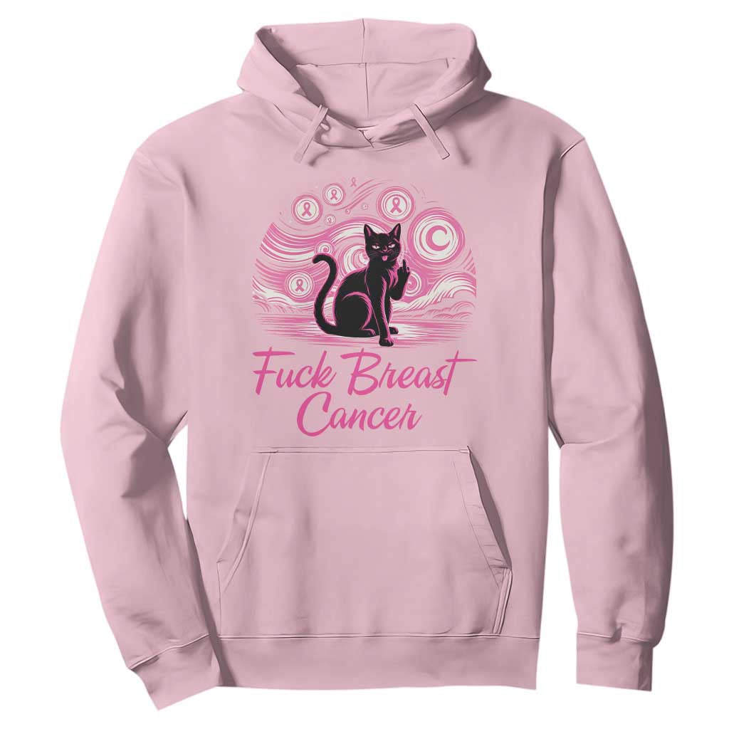 Funny Black Cat Fuck Breast Cancer Pink Ribbon Starry Night Hoodie