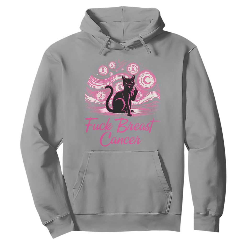 Funny Black Cat Fuck Breast Cancer Pink Ribbon Starry Night Hoodie