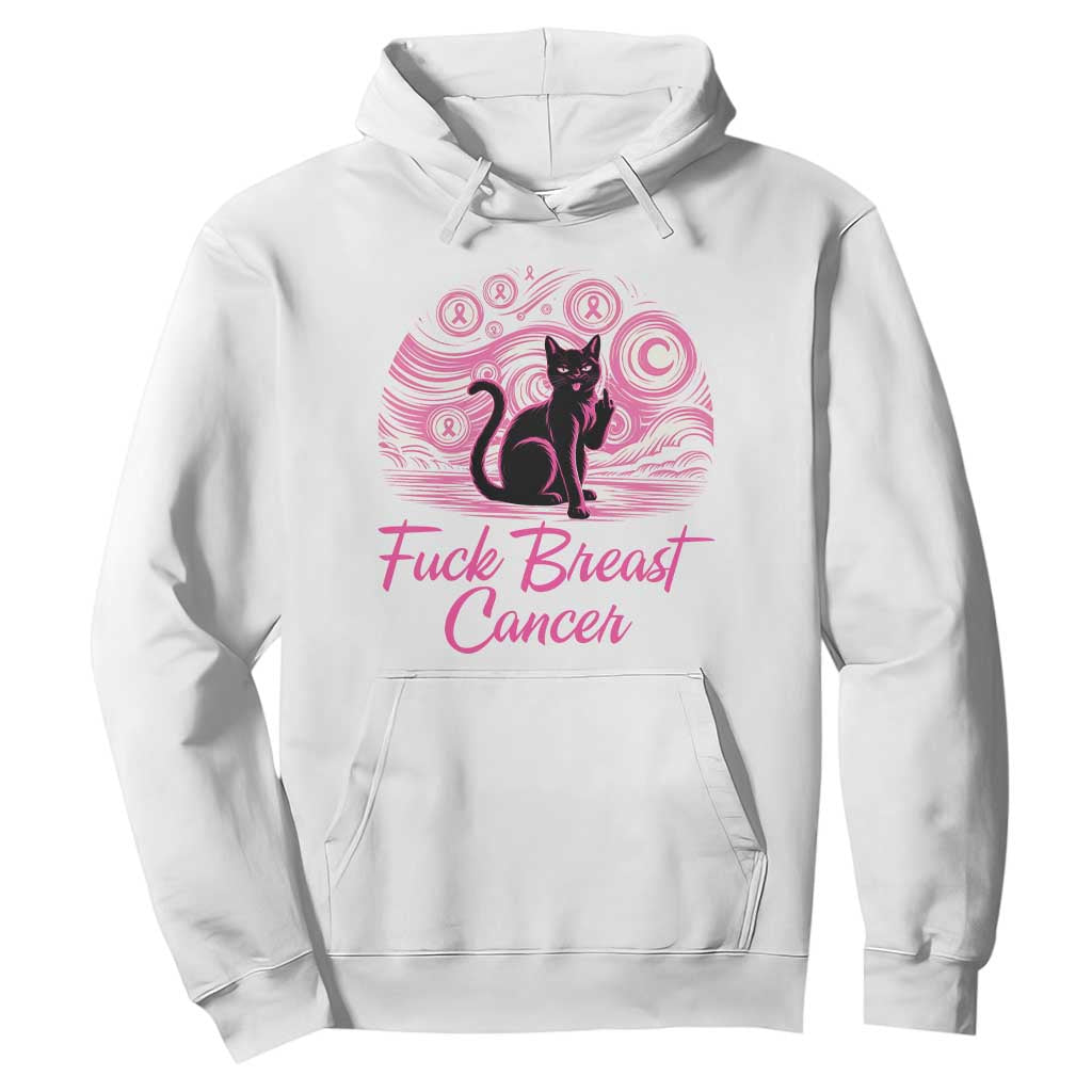 Funny Black Cat Fuck Breast Cancer Pink Ribbon Starry Night Hoodie