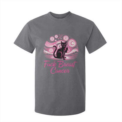 Funny Black Cat Fuck Breast Cancer Pink Ribbon Starry Night T Shirt For Kid