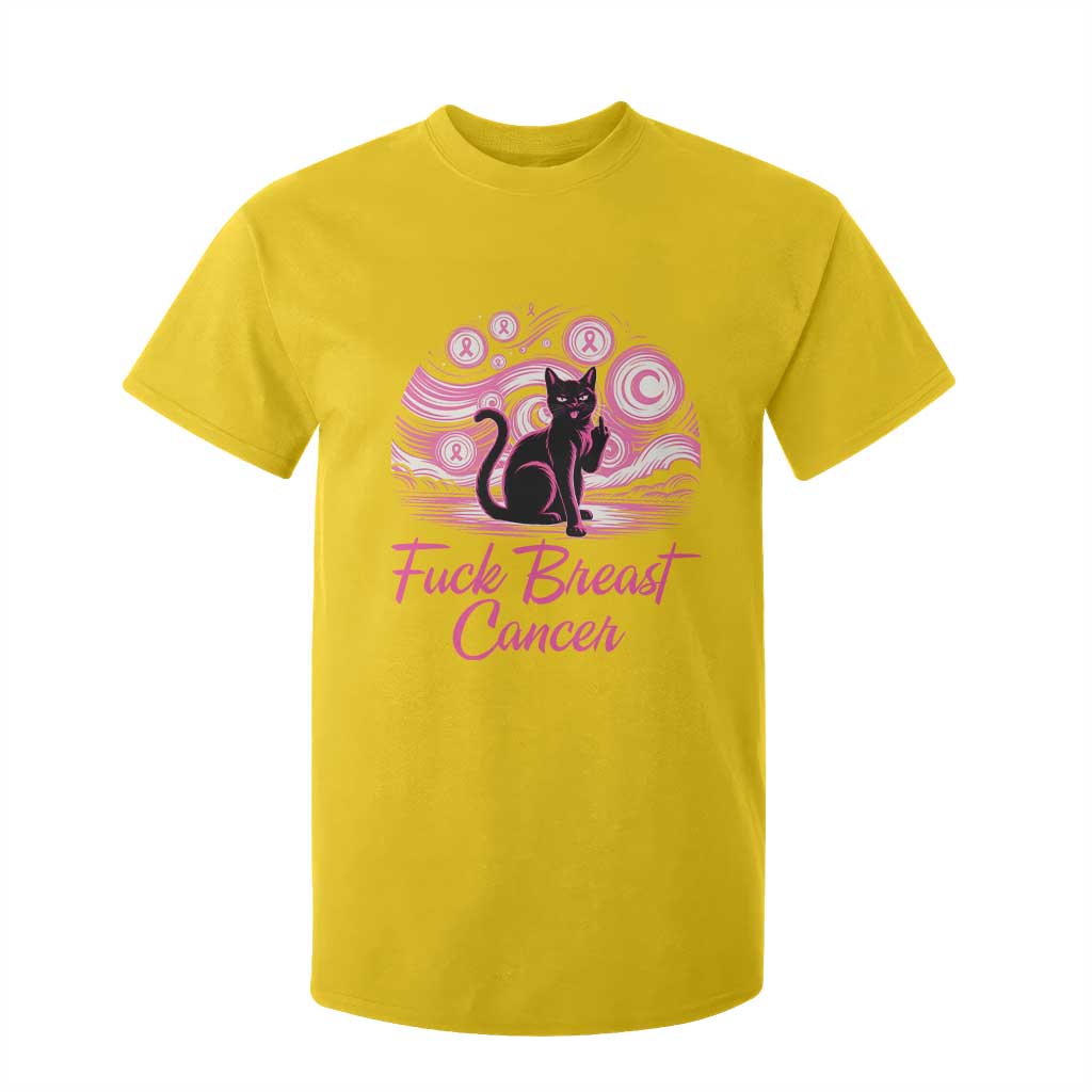 Funny Black Cat Fuck Breast Cancer Pink Ribbon Starry Night T Shirt For Kid