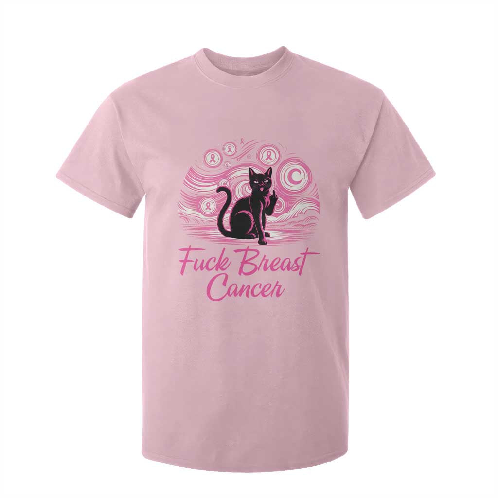 Funny Black Cat Fuck Breast Cancer Pink Ribbon Starry Night T Shirt For Kid