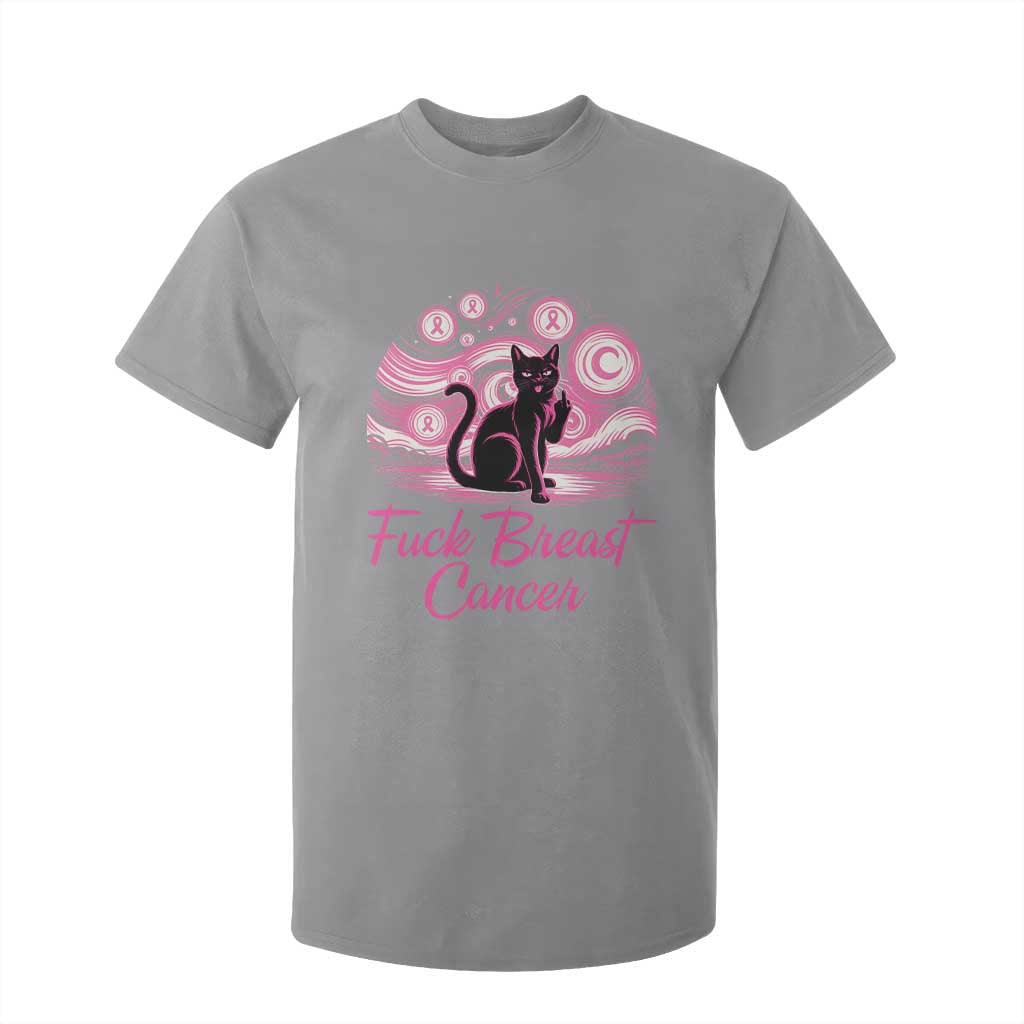 Funny Black Cat Fuck Breast Cancer Pink Ribbon Starry Night T Shirt For Kid