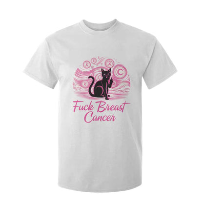 Funny Black Cat Fuck Breast Cancer Pink Ribbon Starry Night T Shirt For Kid