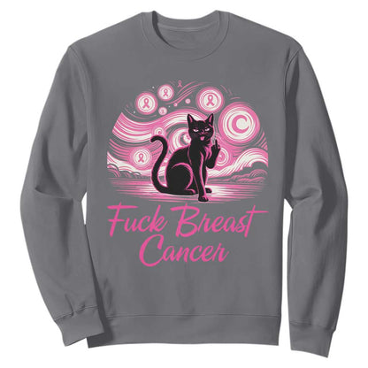 Funny Black Cat Fuck Breast Cancer Pink Ribbon Starry Night Sweatshirt