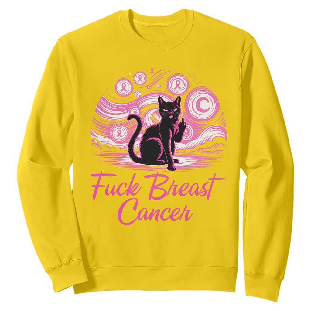 Funny Black Cat Fuck Breast Cancer Pink Ribbon Starry Night Sweatshirt