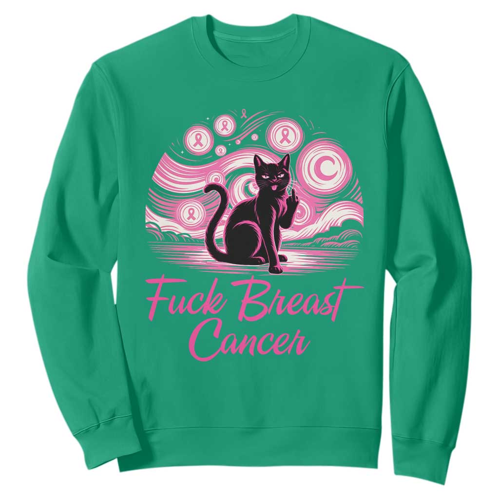 Funny Black Cat Fuck Breast Cancer Pink Ribbon Starry Night Sweatshirt