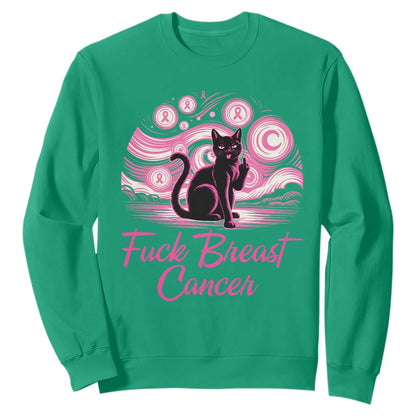 Funny Black Cat Fuck Breast Cancer Pink Ribbon Starry Night Sweatshirt