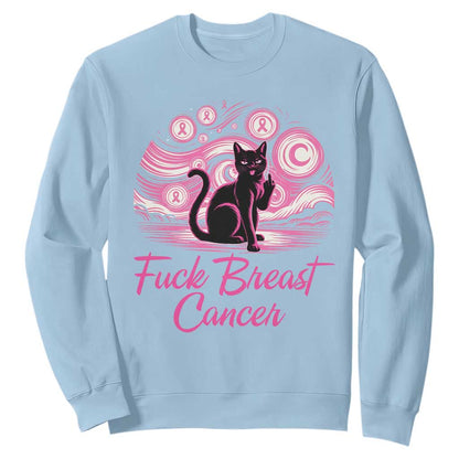 Funny Black Cat Fuck Breast Cancer Pink Ribbon Starry Night Sweatshirt
