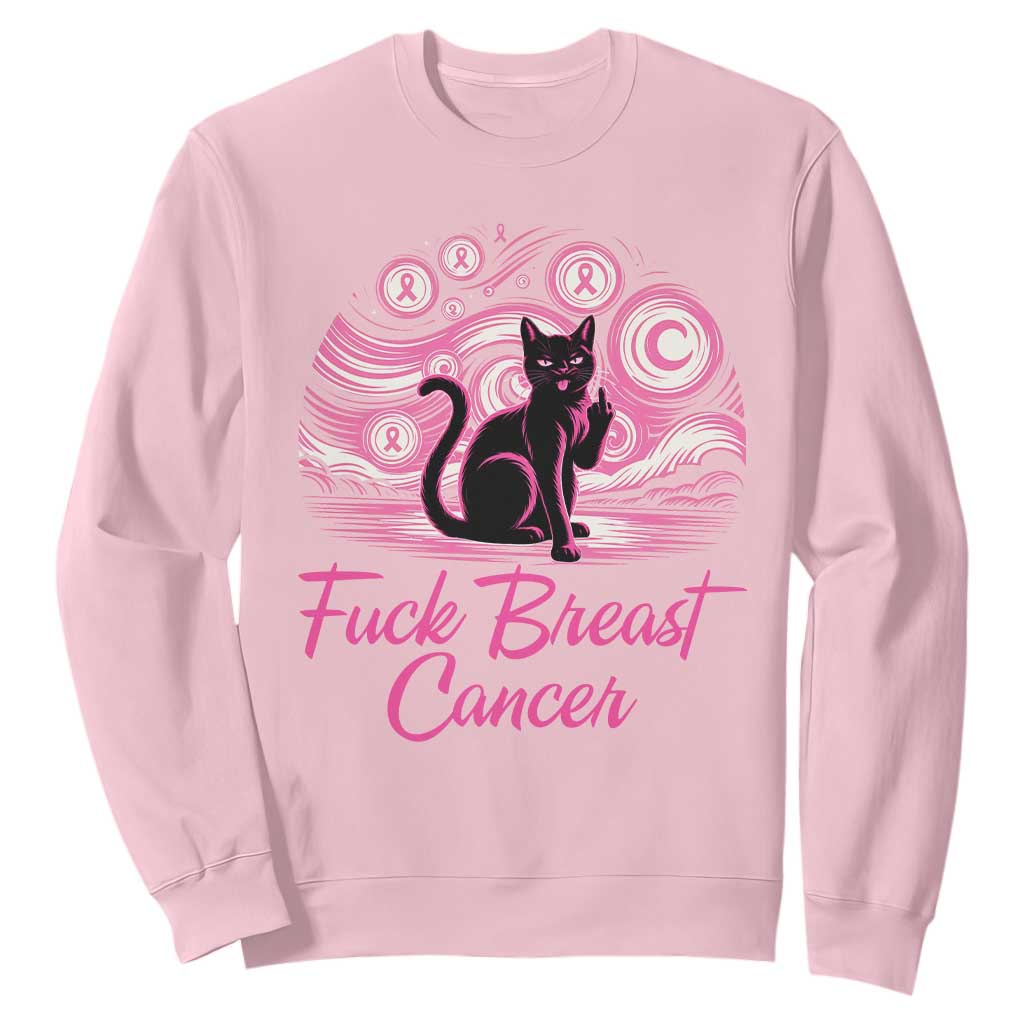 Funny Black Cat Fuck Breast Cancer Pink Ribbon Starry Night Sweatshirt
