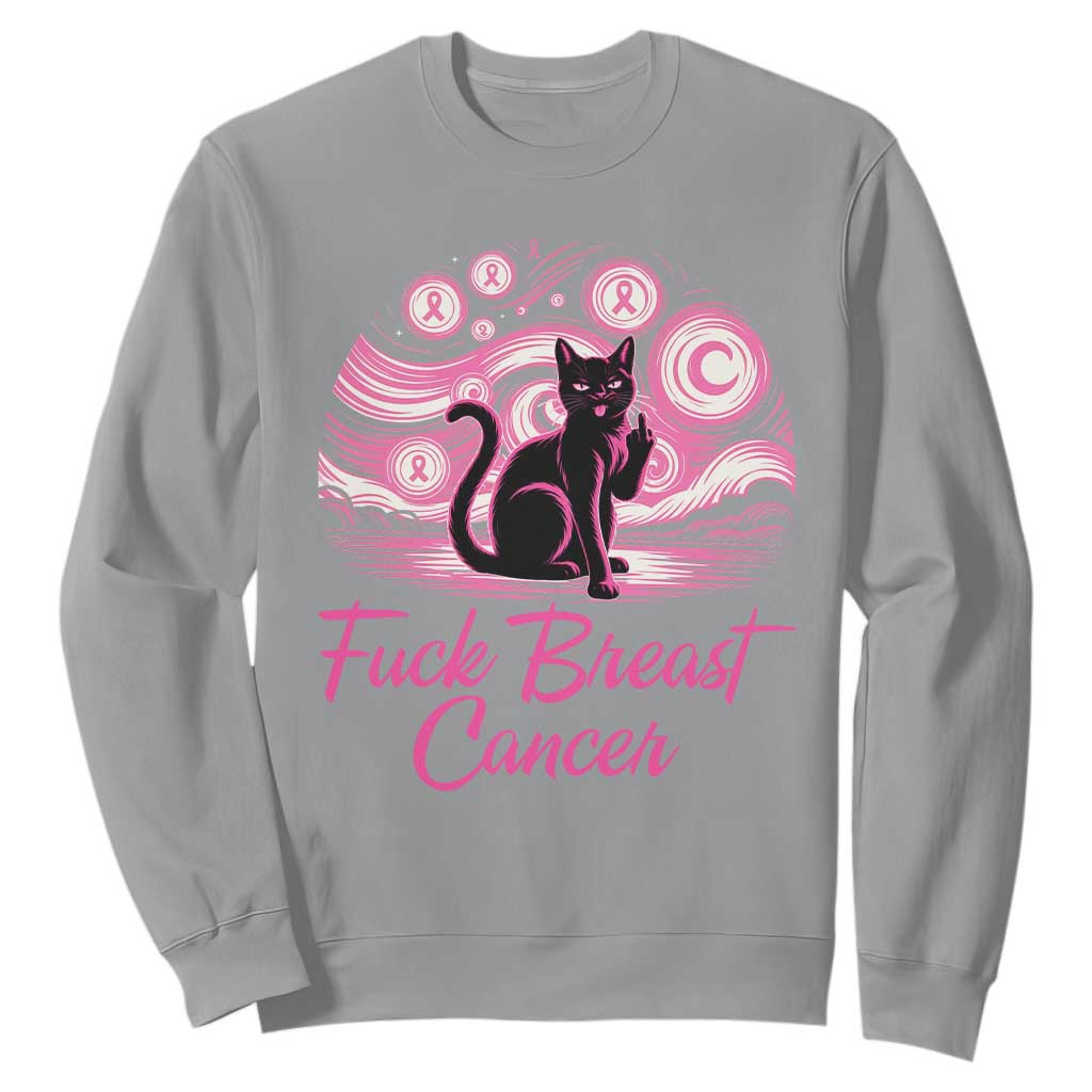 Funny Black Cat Fuck Breast Cancer Pink Ribbon Starry Night Sweatshirt