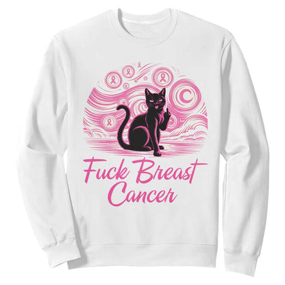 Funny Black Cat Fuck Breast Cancer Pink Ribbon Starry Night Sweatshirt