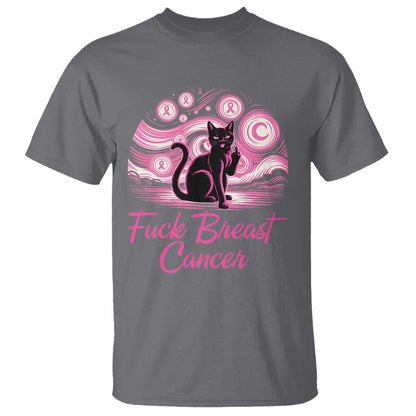 Funny Black Cat Fuck Breast Cancer Pink Ribbon Starry Night T Shirt