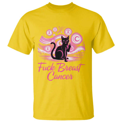 Funny Black Cat Fuck Breast Cancer Pink Ribbon Starry Night T Shirt