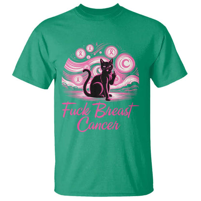Funny Black Cat Fuck Breast Cancer Pink Ribbon Starry Night T Shirt