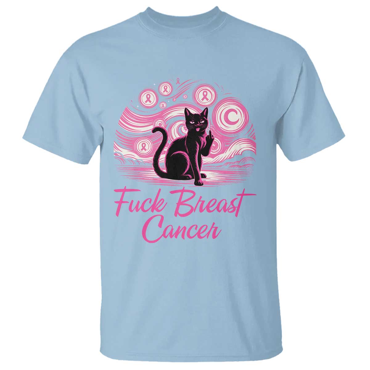 Funny Black Cat Fuck Breast Cancer Pink Ribbon Starry Night T Shirt