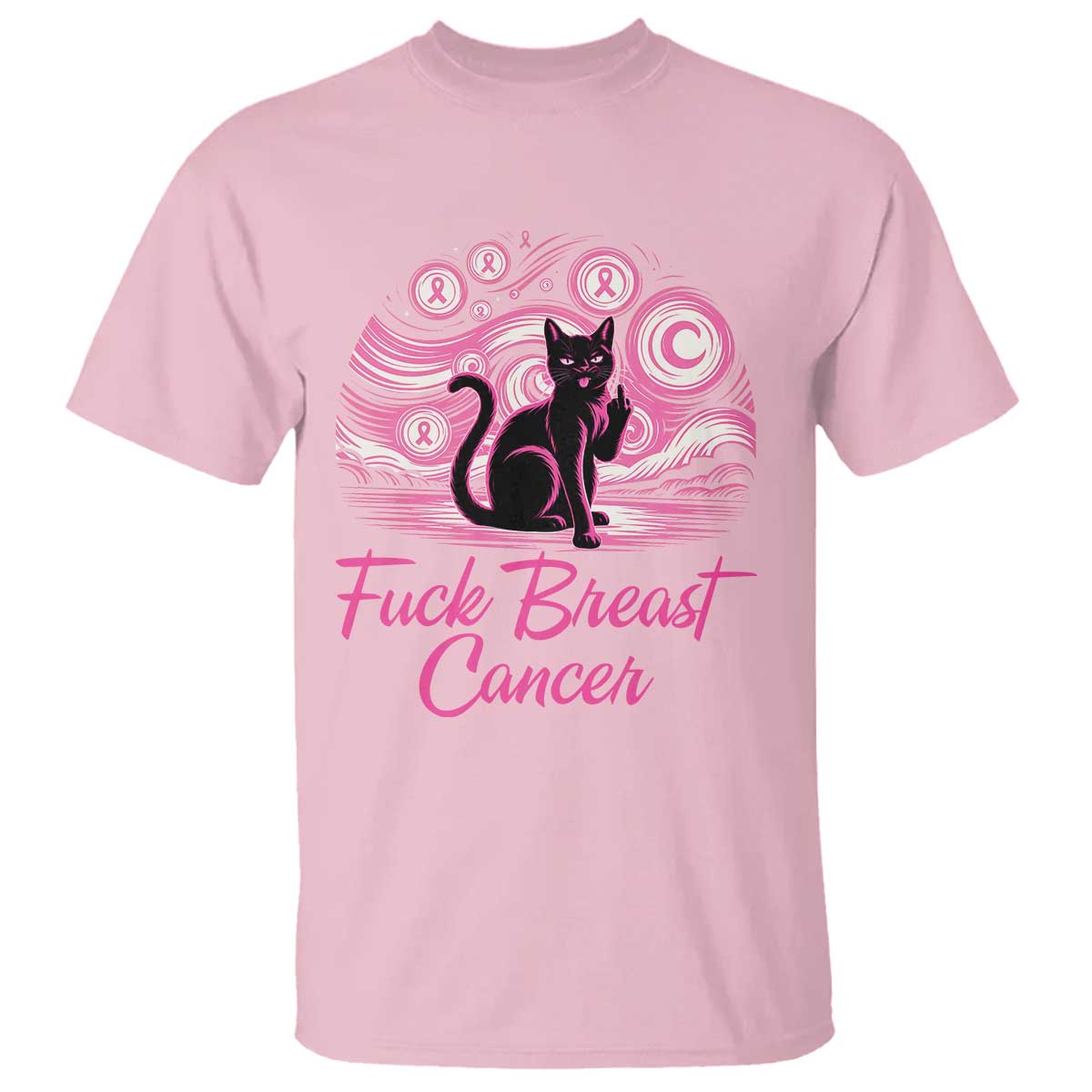 Funny Black Cat Fuck Breast Cancer Pink Ribbon Starry Night T Shirt