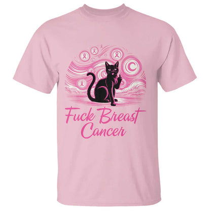 Funny Black Cat Fuck Breast Cancer Pink Ribbon Starry Night T Shirt