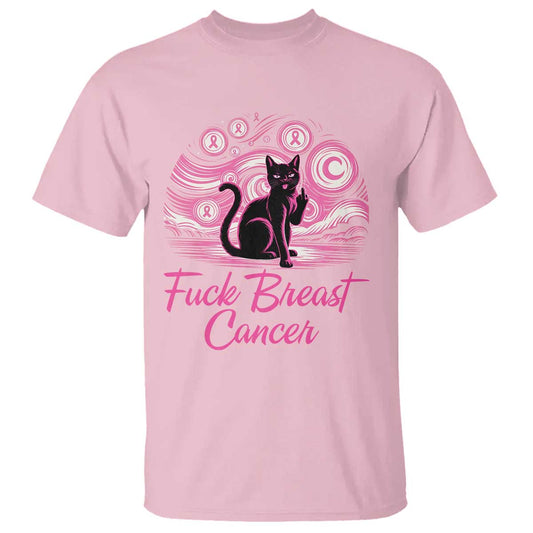 Funny Black Cat Fuck Breast Cancer Pink Ribbon Starry Night T Shirt