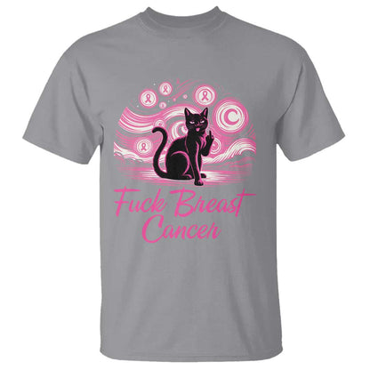 Funny Black Cat Fuck Breast Cancer Pink Ribbon Starry Night T Shirt