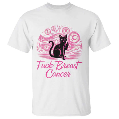 Funny Black Cat Fuck Breast Cancer Pink Ribbon Starry Night T Shirt