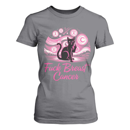 Funny Black Cat Fuck Breast Cancer Pink Ribbon Starry Night T Shirt For Women