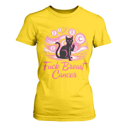Funny Black Cat Fuck Breast Cancer Pink Ribbon Starry Night T Shirt For Women