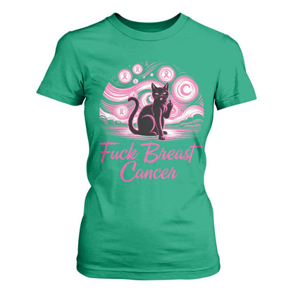 Funny Black Cat Fuck Breast Cancer Pink Ribbon Starry Night T Shirt For Women