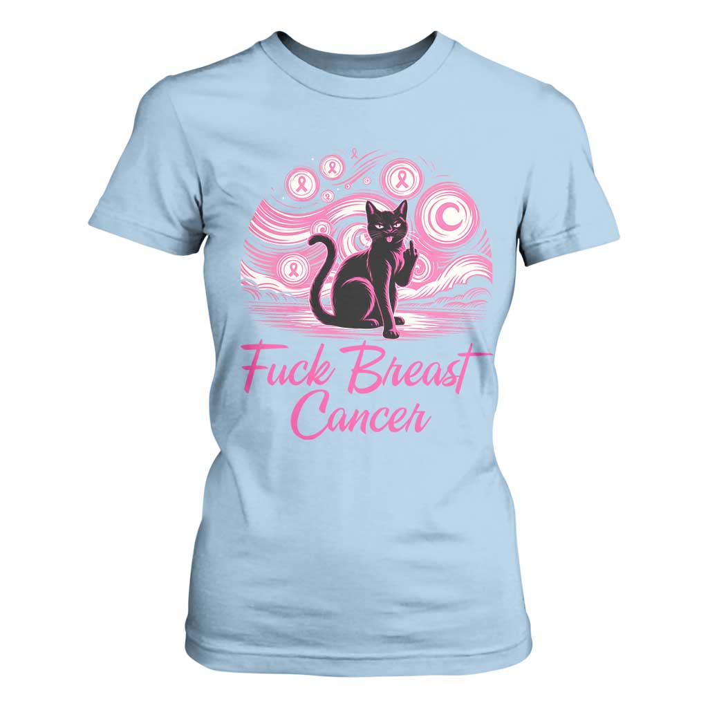 Funny Black Cat Fuck Breast Cancer Pink Ribbon Starry Night T Shirt For Women