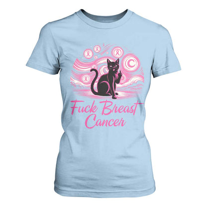 Funny Black Cat Fuck Breast Cancer Pink Ribbon Starry Night T Shirt For Women