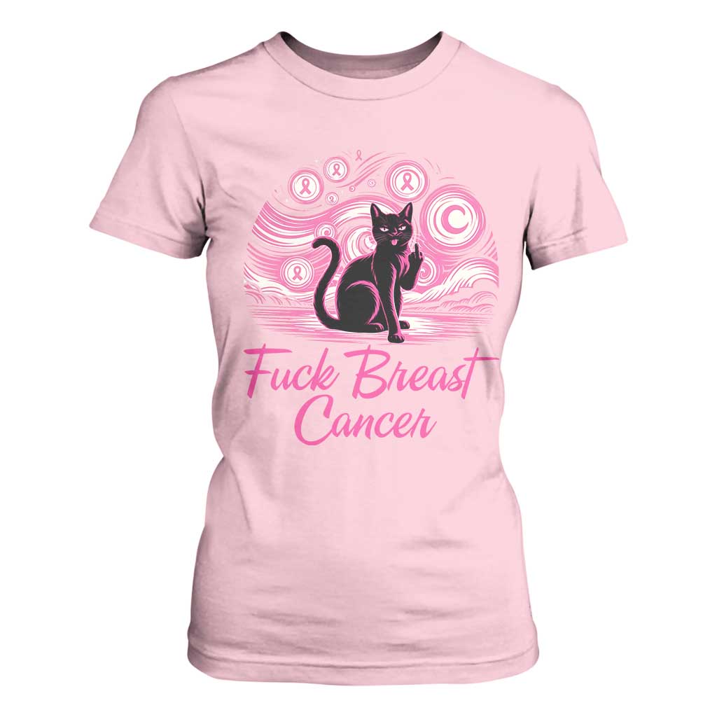 Funny Black Cat Fuck Breast Cancer Pink Ribbon Starry Night T Shirt For Women