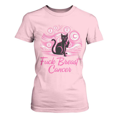 Funny Black Cat Fuck Breast Cancer Pink Ribbon Starry Night T Shirt For Women