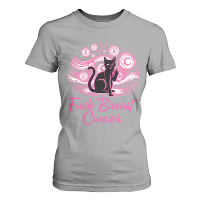 Funny Black Cat Fuck Breast Cancer Pink Ribbon Starry Night T Shirt For Women
