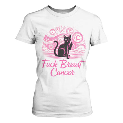 Funny Black Cat Fuck Breast Cancer Pink Ribbon Starry Night T Shirt For Women