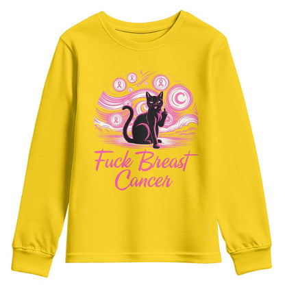 Funny Black Cat Fuck Breast Cancer Pink Ribbon Starry Night Youth Sweatshirt