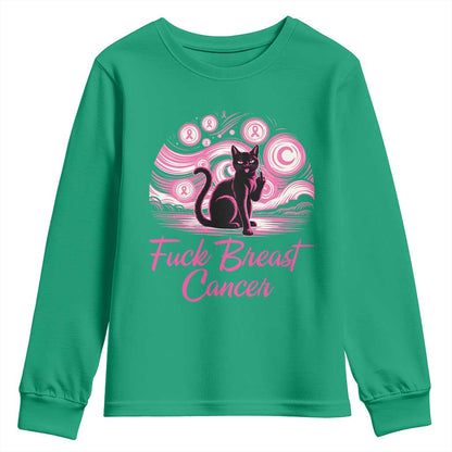 Funny Black Cat Fuck Breast Cancer Pink Ribbon Starry Night Youth Sweatshirt